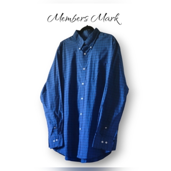 🌿Members Mark Men's Blue Plaid Poplan Longsleeve Button-Down XL-Nice! - Picture 6 of 7